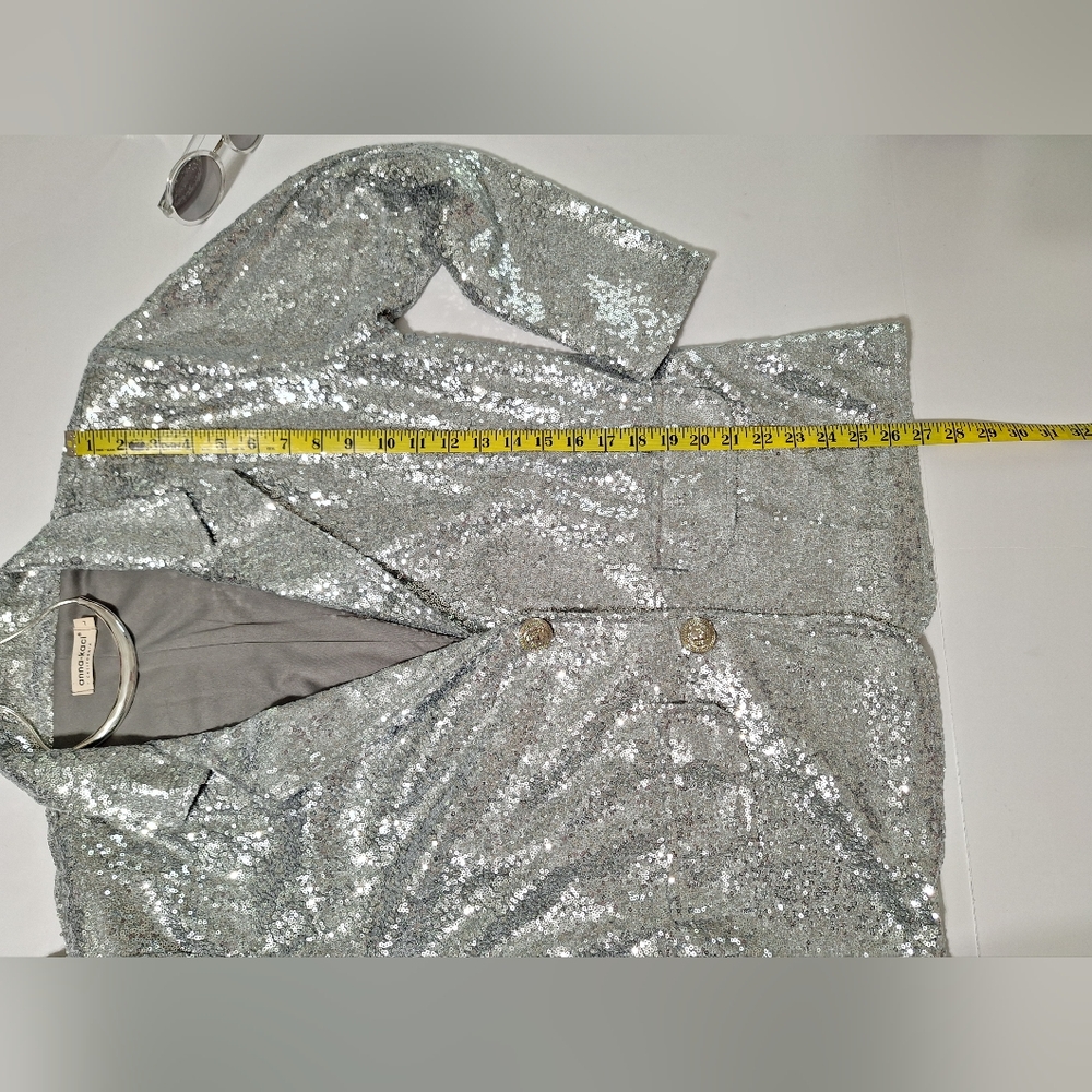 Anna Kaci Silver Sequin Sparkle Shiny Blazer - Picture 13 of 16